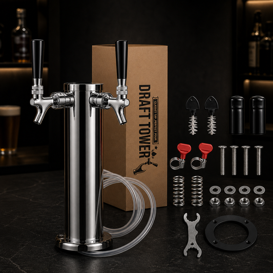Dual Tap Draft Beer Tower – Polished Chrome Dispenser Kit