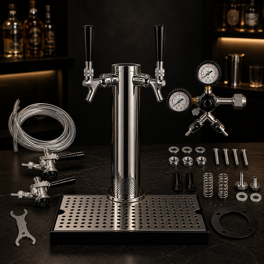 Dual Tap Beer Tower Kit – Complete Draft System with CO₂ Regulator