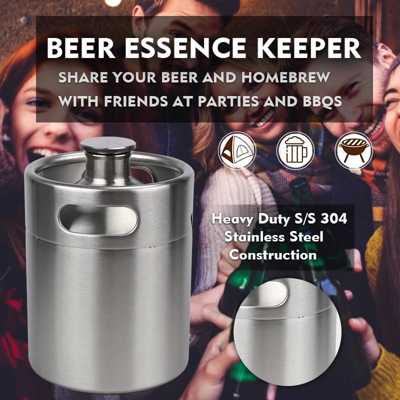 Mini Growler,304 Stainless Steel 5L Mini Keg Beer Growler Portable Beer Bottle for Picnic/BBQ Home Brewing Beer Making Tool - CleanOva