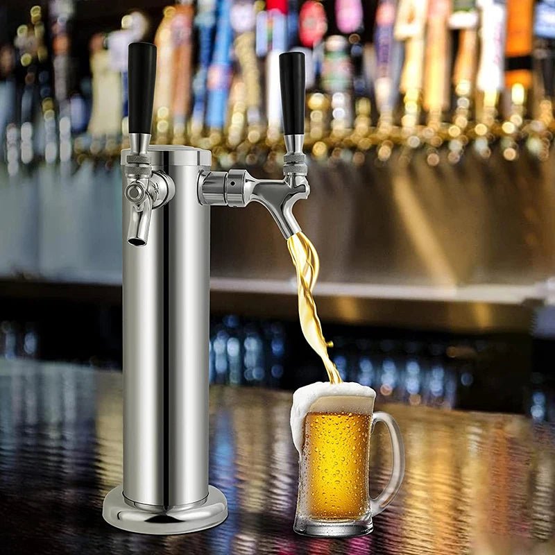 Dual Faucet Draft Beer Tower,3" Dia.Polished Beer Column Kegerator Homebrew Dispenser Kit with Pre - Assembled Tubing Wrench Tools - CleanOva