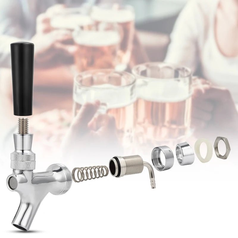 Draft Beer Faucet, Chrome Plating Kegerator Beer Tap Faucets with 1 - 2/5''X3/16'' Brass Tube Elbow, Homebrew Tower Shank Assembly - CleanOva