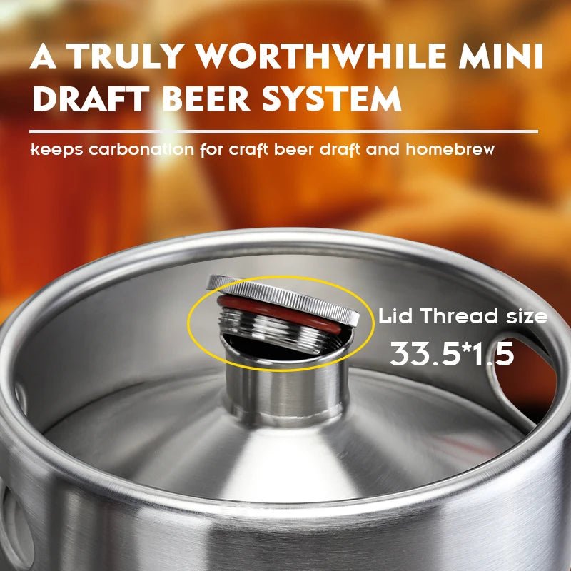 Mini Growler,304 Stainless Steel 5L Mini Keg Beer Growler Portable Beer Bottle for Picnic/BBQ Home Brewing Beer Making Tool - CleanOva