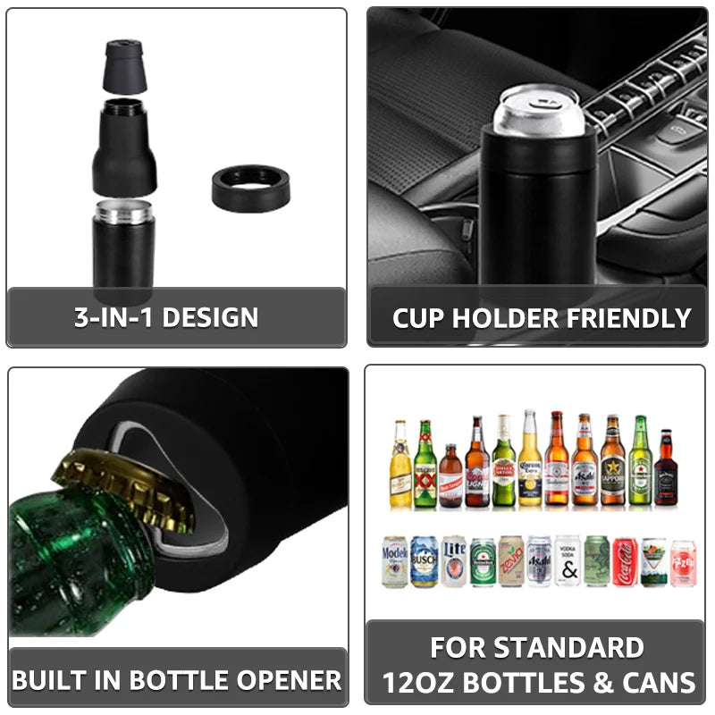 3-in-1 Beer Cooler – Insulated Stainless Steel Bottle & Can Holder