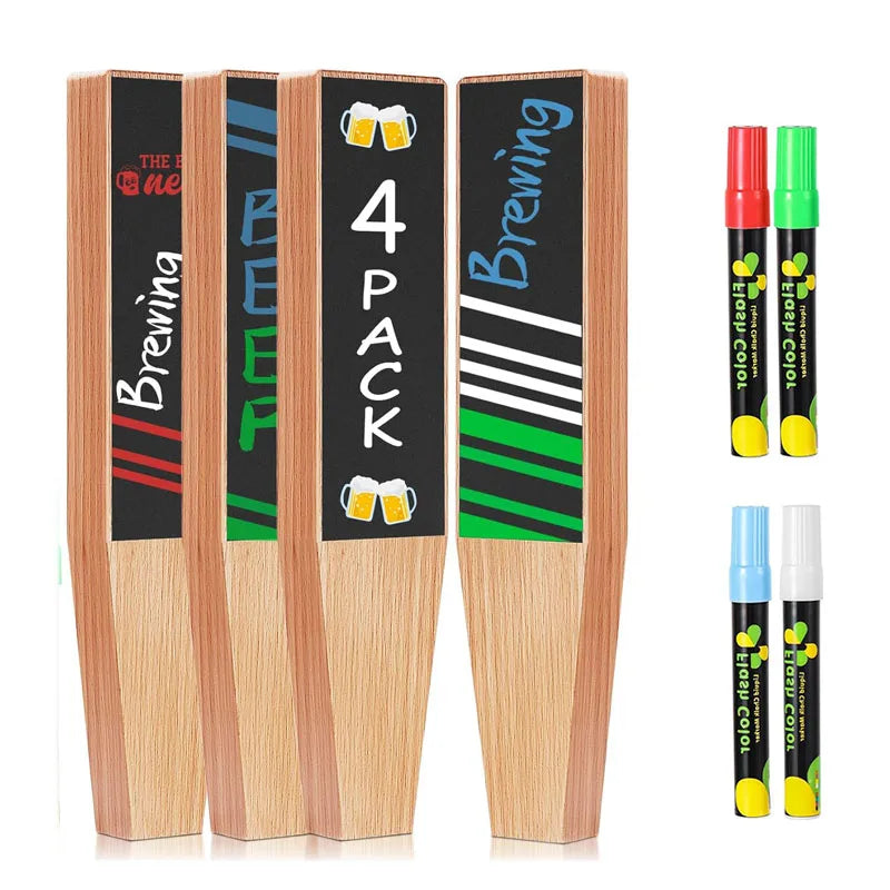 4-Pack Wooden Chalkboard Tap Handles – Custom Label Set