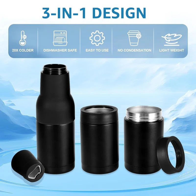 3-in-1 Beer Cooler – Insulated Stainless Steel Bottle & Can Holder