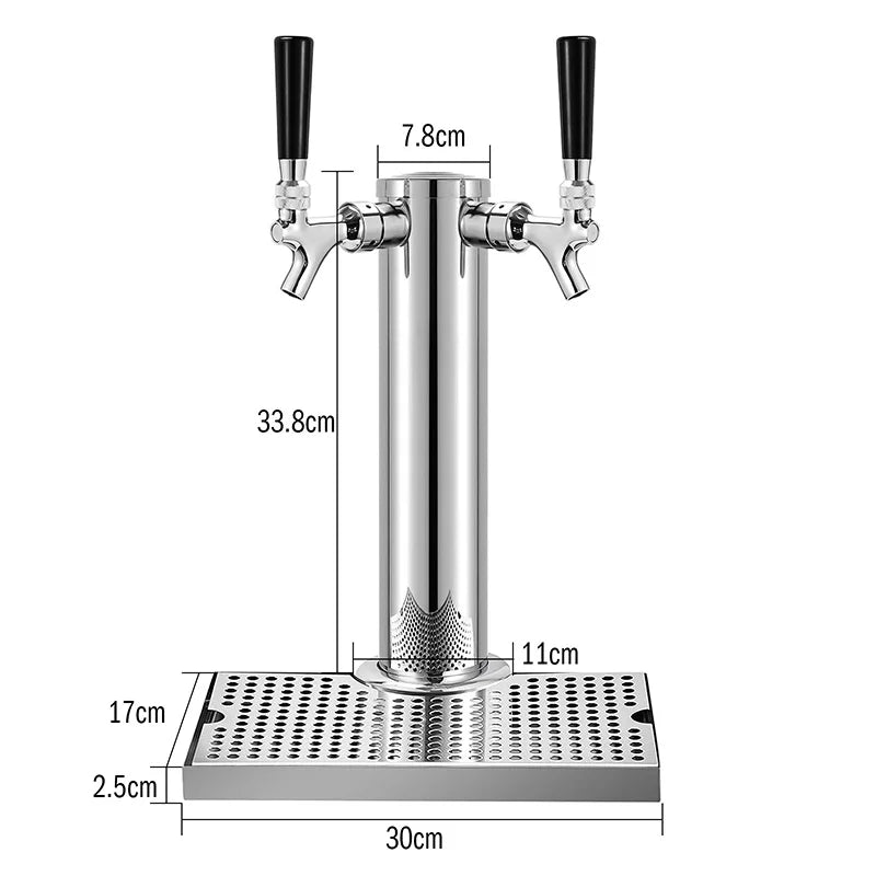 Dual - Faucet Beer Tower,Craft Beer Column Kit with Tap,Co2 Regulator,Keg Coupler and Drip Tray, Homebrew Bar Kegerator Dispenser - CleanOva