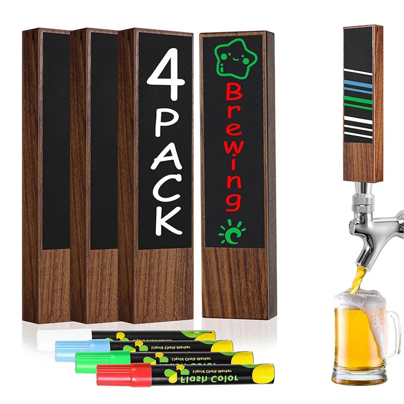 4-Pack Wooden Chalkboard Tap Handles – Custom Label Set